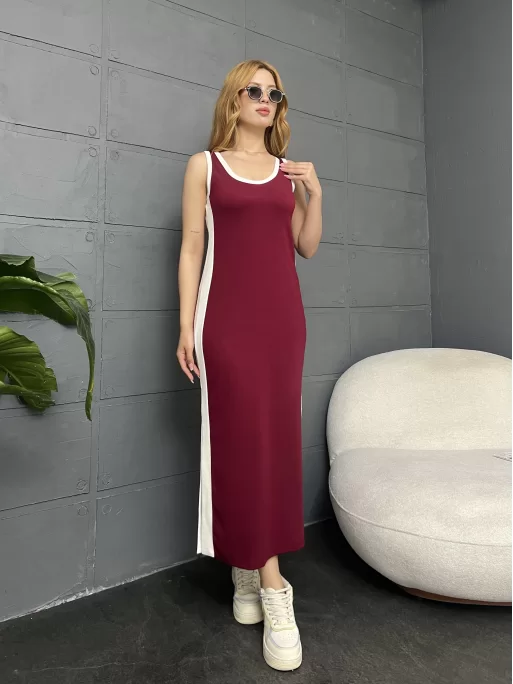 ASKILI ŞERİT DETAY OYSHO ELBİSE - BORDO