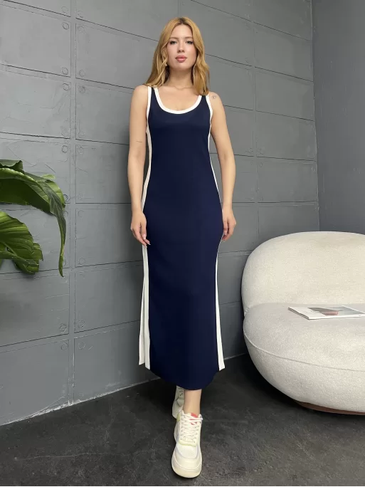 ASKILI ŞERİT DETAY OYSHO ELBİSE - LACİVERT