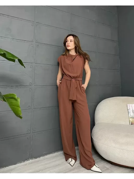 PREMİUM SIFIR KOL CREP TULUM - KAHVERENGİ
