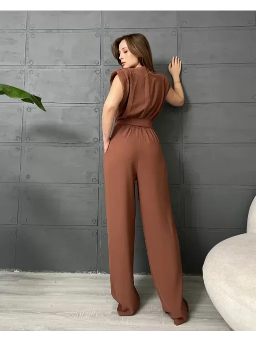 PREMİUM SIFIR KOL CREP TULUM - KAHVERENGİ