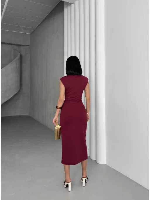 SERENA BÜZGÜLÜ DÜĞME DETAY ELBİSE - BORDO