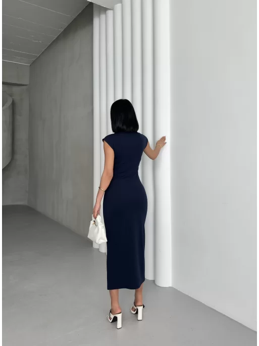 SERENA BÜZGÜLÜ DÜĞME DETAY ELBİSE - LACİVERT