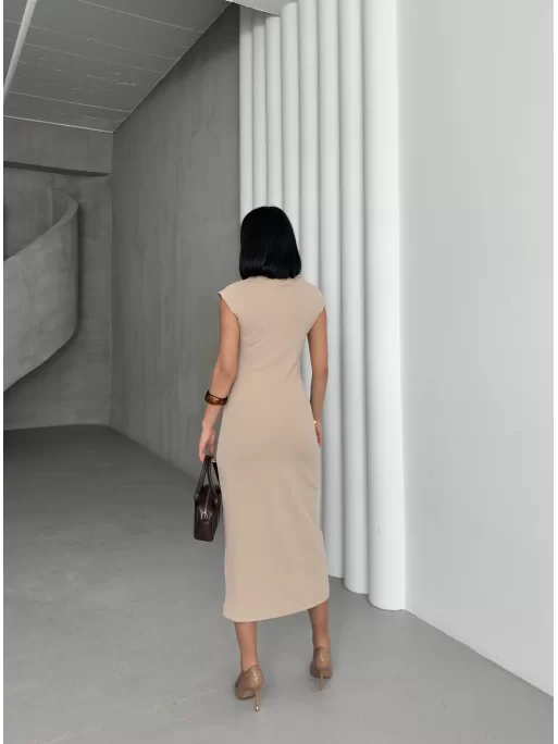SERENA BÜZGÜLÜ DÜĞME DETAY ELBİSE - TAŞ