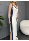 ASKILI ŞERİT DETAY OYSHO ELBİSE - BEYAZ