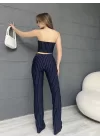 ÇİZGİLİ ZARA CROP VE PANTOLONLU İKİLİ TAKIM - LACİVERT