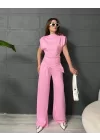 PREMİUM OMUZ VATKALI BLUZ VE PANTOLONLU İKİLİ TAKIM - PEMBE