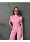PREMİUM OMUZ VATKALI BLUZ VE PANTOLONLU İKİLİ TAKIM - PEMBE
