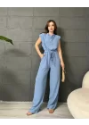 PREMİUM SIFIR KOL CREP TULUM - MAVİ
