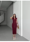 SERENA BÜZGÜLÜ DÜĞME DETAY ELBİSE - BORDO