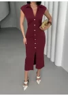 SERENA BÜZGÜLÜ DÜĞME DETAY ELBİSE - BORDO