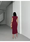 SERENA BÜZGÜLÜ DÜĞME DETAY ELBİSE - BORDO