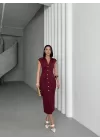 SERENA BÜZGÜLÜ DÜĞME DETAY ELBİSE - BORDO