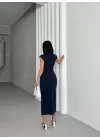 SERENA BÜZGÜLÜ DÜĞME DETAY ELBİSE - LACİVERT
