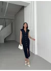 SERENA BÜZGÜLÜ DÜĞME DETAY ELBİSE - LACİVERT
