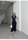SERENA BÜZGÜLÜ DÜĞME DETAY ELBİSE - LACİVERT