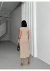 SERENA BÜZGÜLÜ DÜĞME DETAY ELBİSE - TAŞ