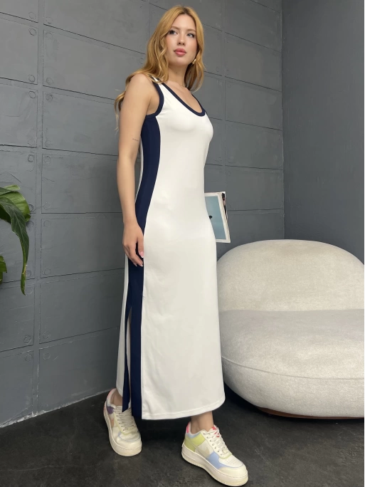 ASKILI ŞERİT DETAY OYSHO ELBİSE - BEYAZ
