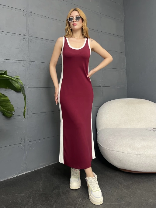 ASKILI ŞERİT DETAY OYSHO ELBİSE - BORDO