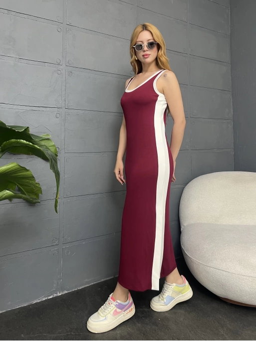 ASKILI ŞERİT DETAY OYSHO ELBİSE - BORDO