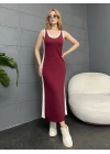 ASKILI ŞERİT DETAY OYSHO ELBİSE - BORDO