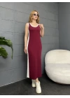 ASKILI ŞERİT DETAY OYSHO ELBİSE - BORDO