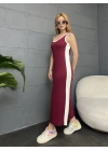 ASKILI ŞERİT DETAY OYSHO ELBİSE - BORDO
