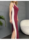 ASKILI ŞERİT DETAY OYSHO ELBİSE - BORDO