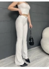 ÇİZGİLİ ZARA CROP VE PANTOLONLU İKİLİ TAKIM - BEYAZ