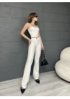 ÇİZGİLİ ZARA CROP VE PANTOLONLU İKİLİ TAKIM - BEYAZ