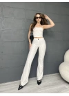 ÇİZGİLİ ZARA CROP VE PANTOLONLU İKİLİ TAKIM - BEYAZ