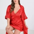 2li Kırmızı Sabahlık Takımı Bigsize 6207