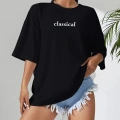 20/1 Penye Compack Classical Baskılı Siyah Oversize Tişort - Siyah -