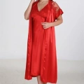 2li Kırmızı Sabahlık Takımı Bigsize 6226