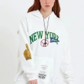 Baskılı Kapüşonlu Sweatshirt - Beyaz -