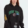Baskılı Kapüşonlu Sweatshirt - Siyah -