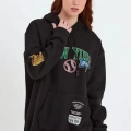 Baskılı Kapüşonlu Sweatshirt - Siyah