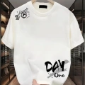 Baskılı Oversize Bisiklet Yaka T-shirt - Beyaz