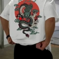 Baskılı Oversize Bisiklet Yaka T-shirt - Beyaz