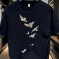 Baskılı Oversize Bisiklet Yaka T-shirt - Beyaz