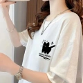 Baskılı Oversize Bisiklet Yaka T-shirt - Beyaz