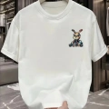 Baskılı Oversize Bisiklet Yaka T-shirt - Beyaz