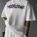 Baskılı Oversize Bisiklet Yaka T-shirt - Beyaz