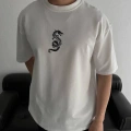 Baskılı Oversize Bisiklet Yaka T-shirt - Beyaz