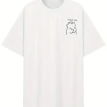 Baskılı Oversize Bisiklet Yaka T-shirt - Beyaz