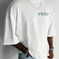 Baskılı Oversize Bisiklet Yaka T-shirt - Beyaz