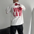 Baskılı Oversize Bisiklet Yaka T-shirt - Beyaz