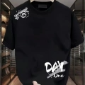 Baskılı Oversize Bisiklet Yaka T-shirt - Siyah
