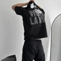 Baskılı Oversize Bisiklet Yaka T-shirt - Siyah