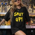 Baskılı Oversize Bisiklet Yaka T-shirt - Siyah