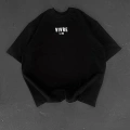 Baskılı Oversize Bisiklet Yaka T-shirt - Siyah